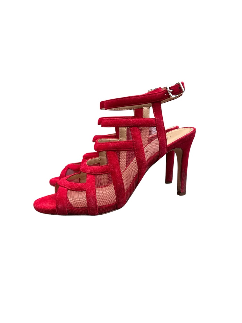 Antonio Melani Valary Red Suede Mesh Strappy Cage Heel Sandals Sz 6M